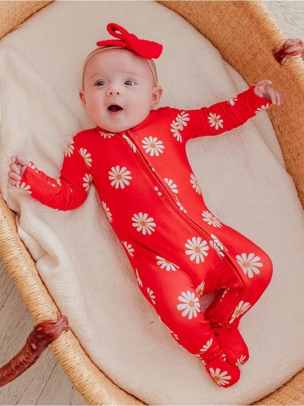 Copper Pearl Jessa Bamboo Zip Up Footie 12-18 Months Red Daisy Print - Picture 2 of 8